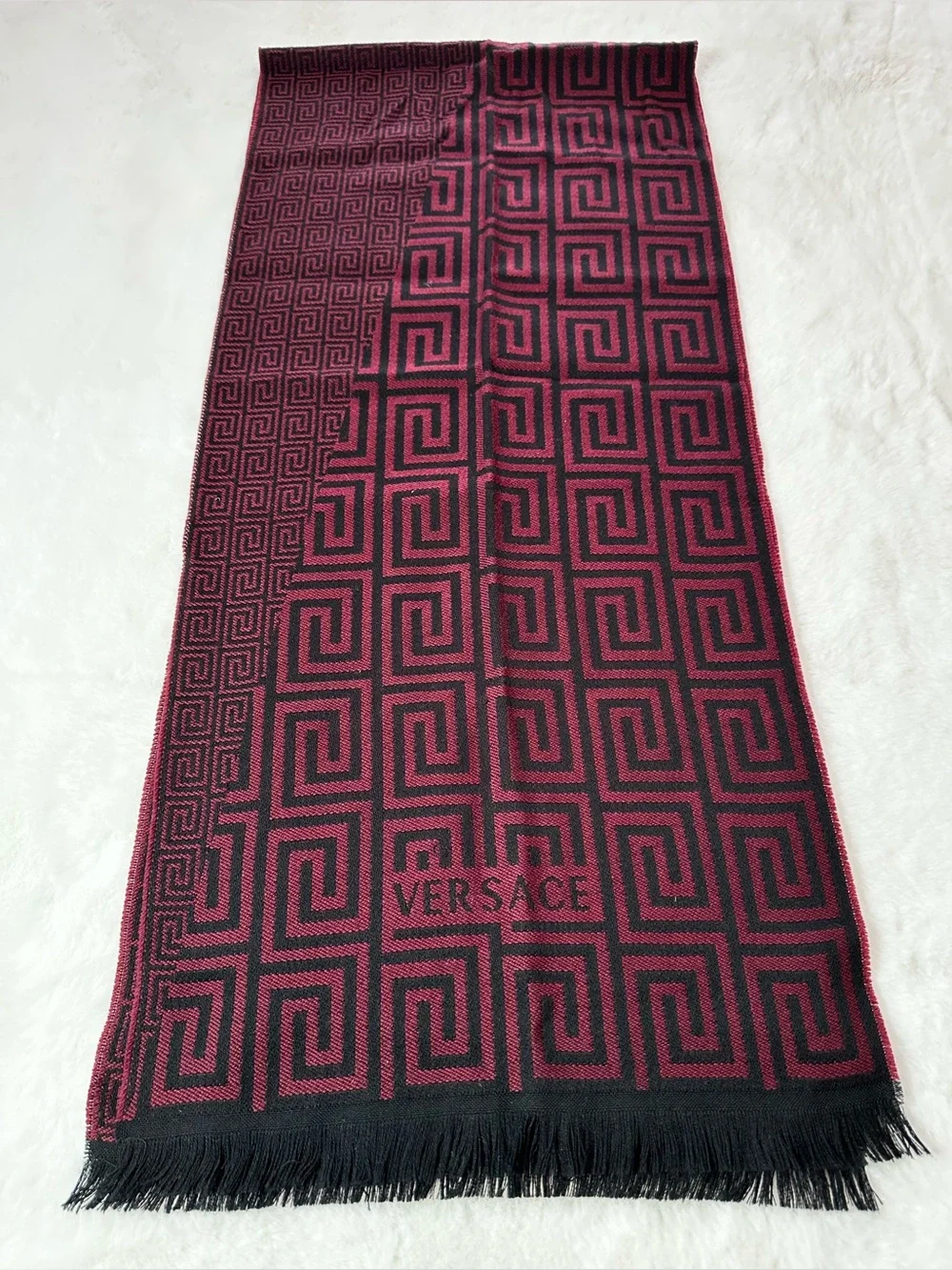 Versace Black & Burgundy Medusa Pattern Scarf